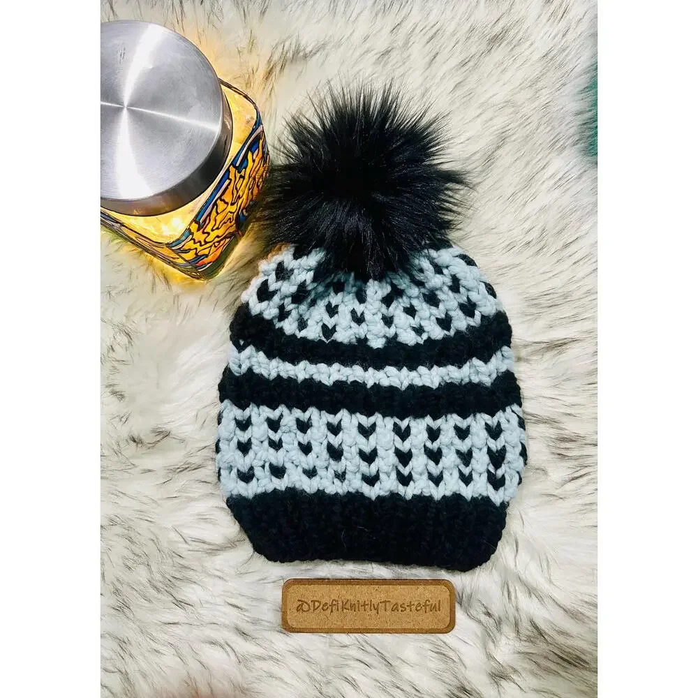 Hand Knit Into Your Heart Beanie: Cozy Winter Hat with Faux Fur Pom